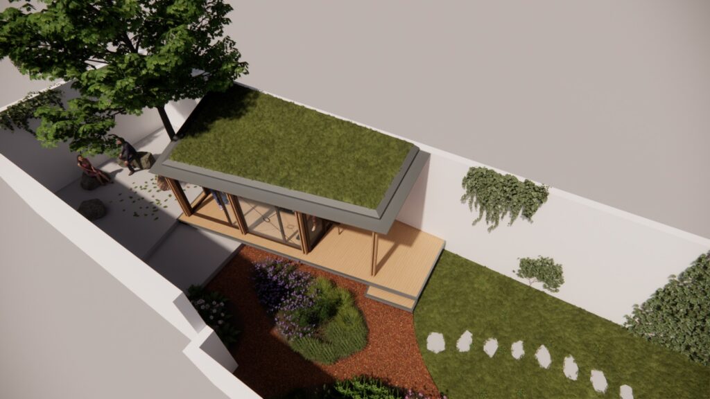 Bovenaanzicht Ontwerp Tuinpaviljoen binnenstad Utrecht door Asnova Architects