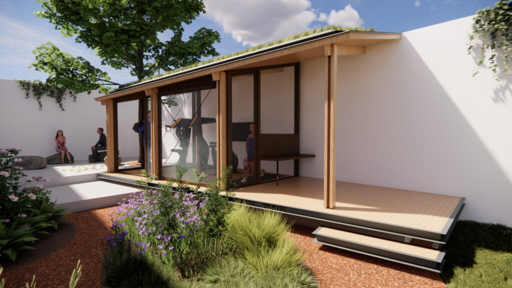 Vooraanzicht Ontwerp Tuinpaviljoen binnenstad Utrecht door Asnova Architects